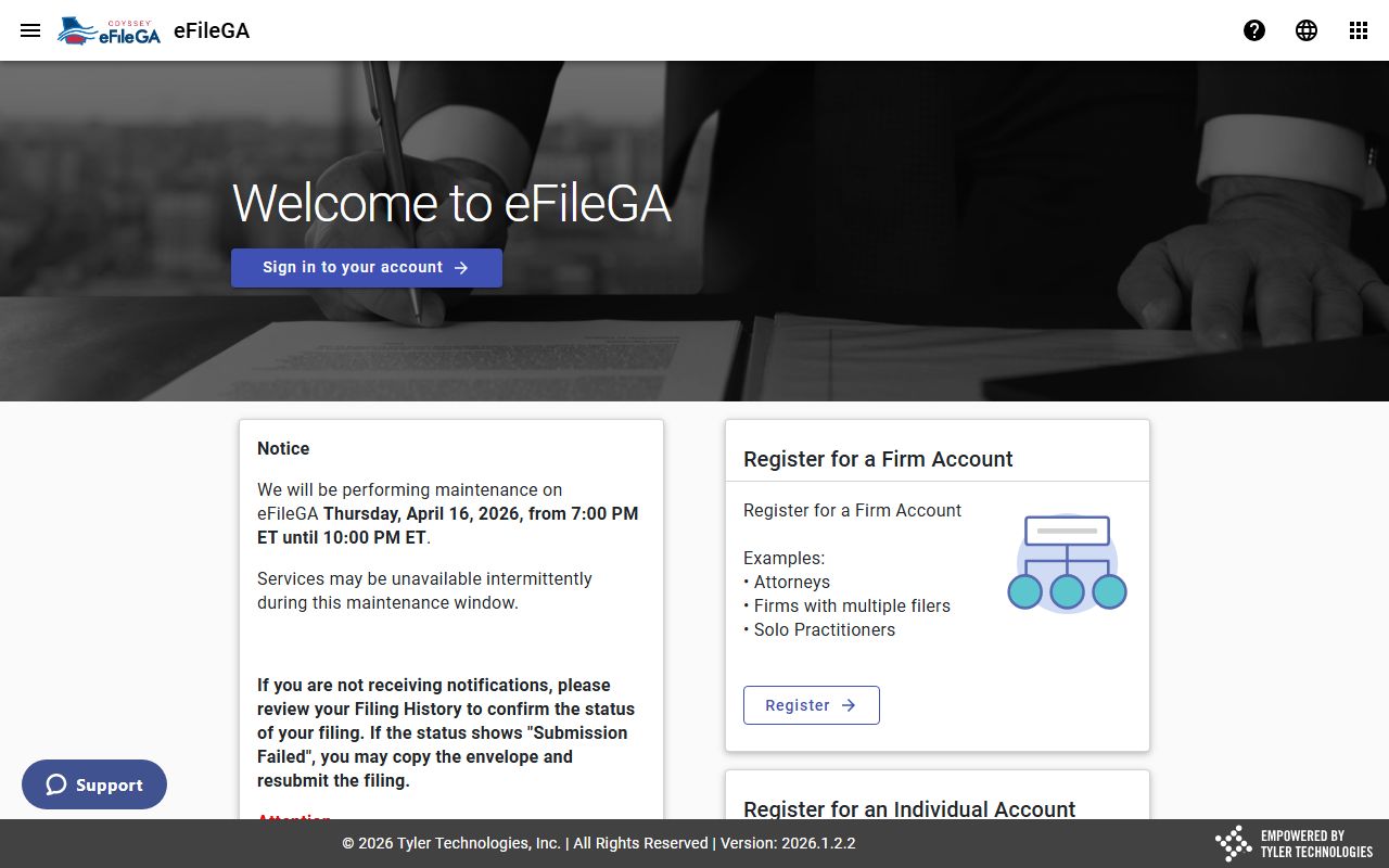 eFile Georgia portal used by Chatham County Superior Court Clerk for civil filings