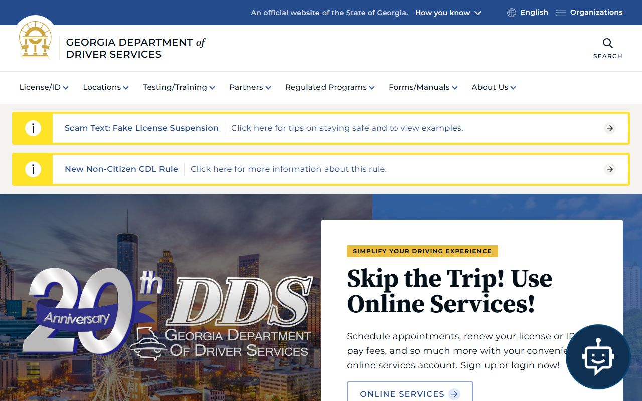 Georgia Department of Driver Services site used for Chatham County driver records and Super Speeder