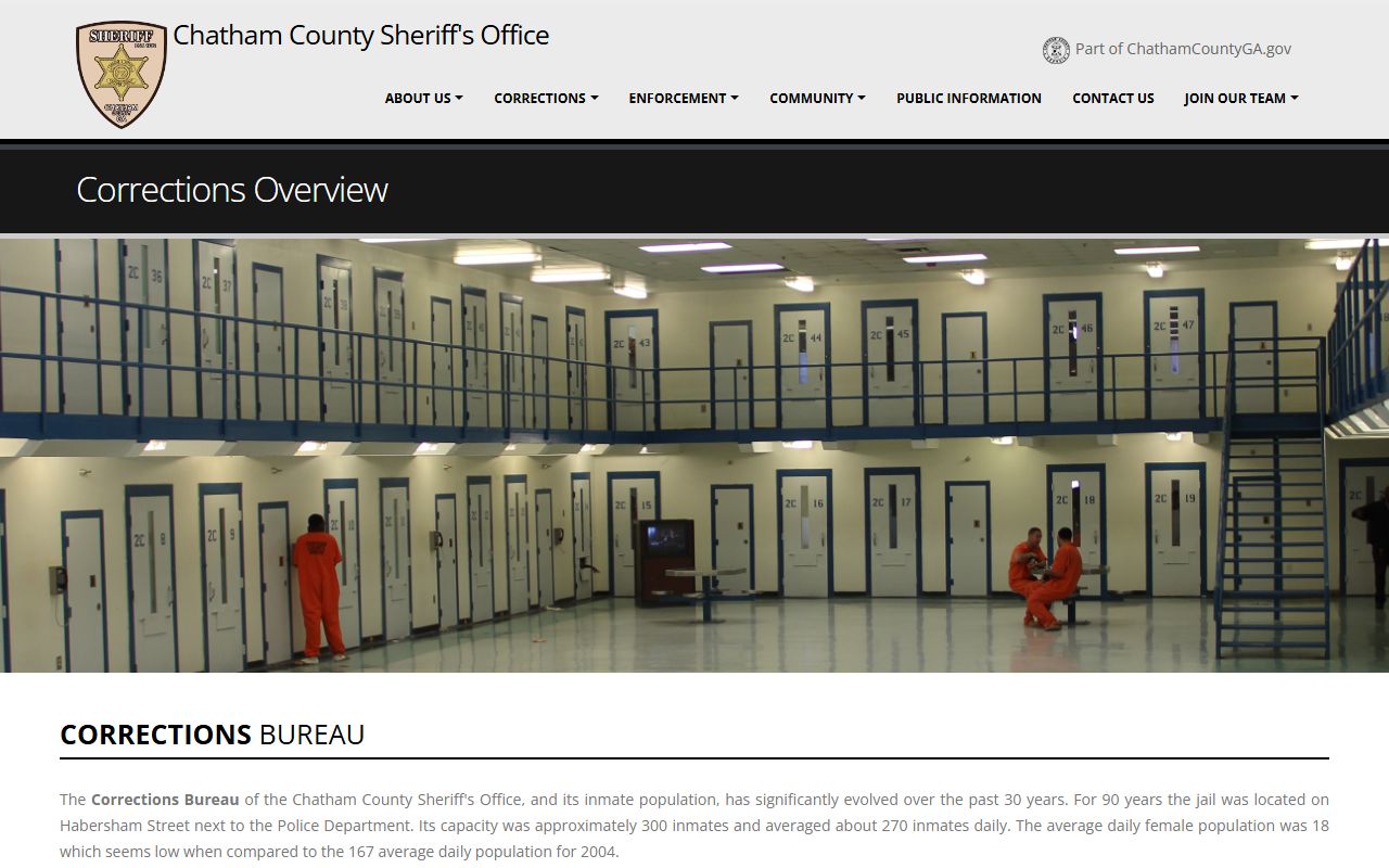 Chatham County Sheriff Corrections Overview describing the jail used for Chatham County inmate search