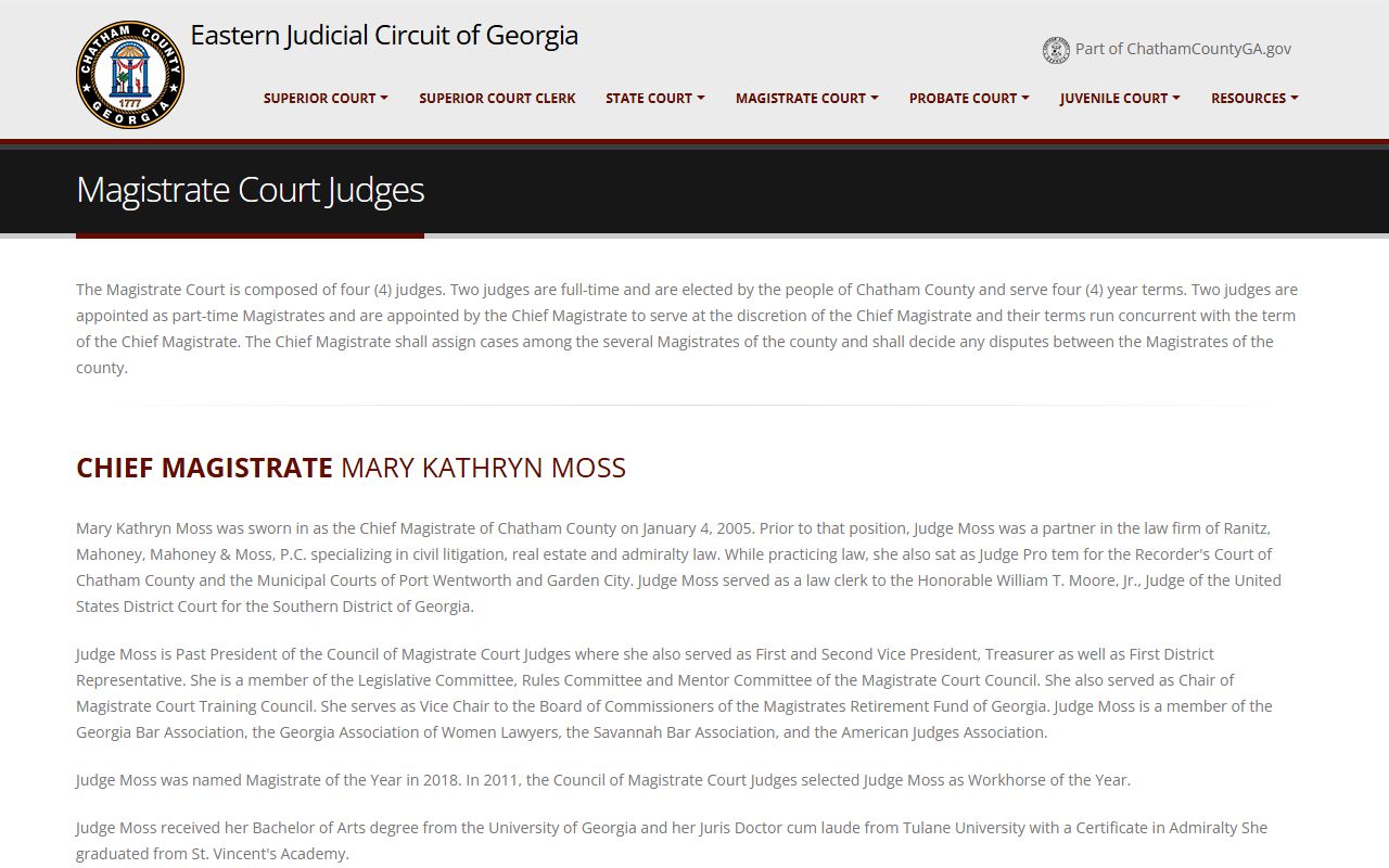 Chatham County Magistrate Court judges page used in a Chatham County warrant search