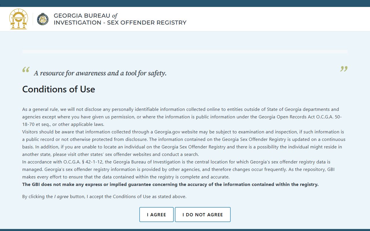 Georgia GBI sex offender registry entry page used in a Chatham County released inmates search